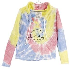 Outer Banks Hoodie Womens Small Multicolor Tie Dye North Carolina Open Knit Top